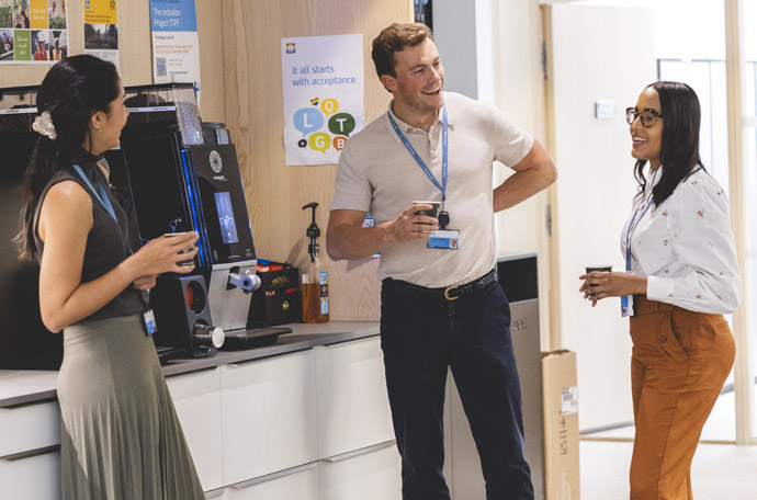 Yara employees around the coffee machine